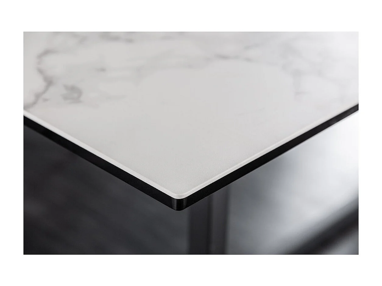 Table de salle à manger SIRAVA – Rectangulaire 200 cm – Effet marbre blanc et structure métal