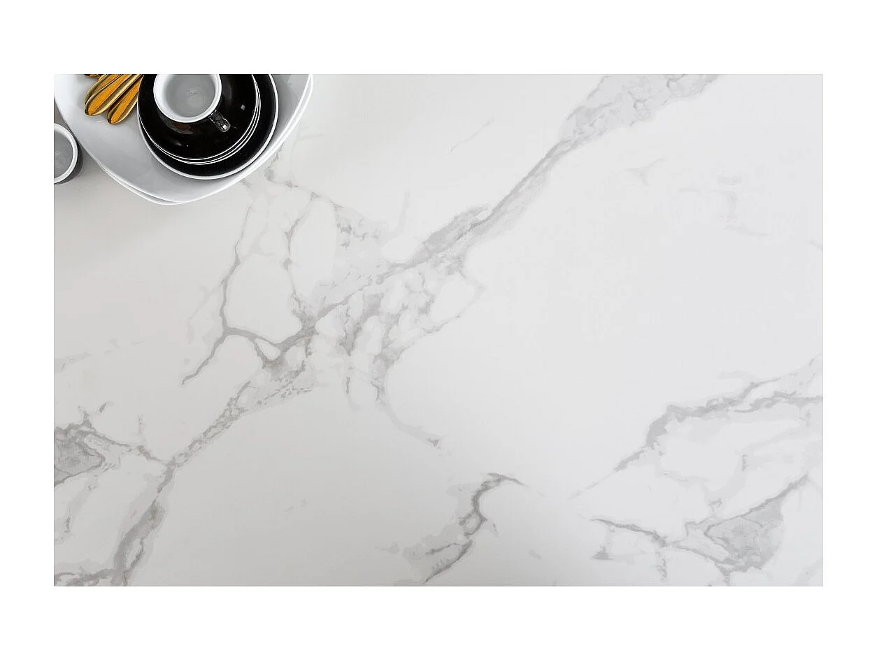 Table de salle à manger SIRAVA – Rectangulaire 200 cm – Effet marbre blanc et structure métal