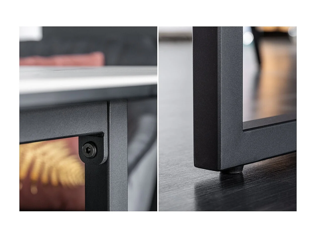 Table de salle à manger SIRAVA – Rectangulaire 200 cm – Effet marbre blanc et structure métal