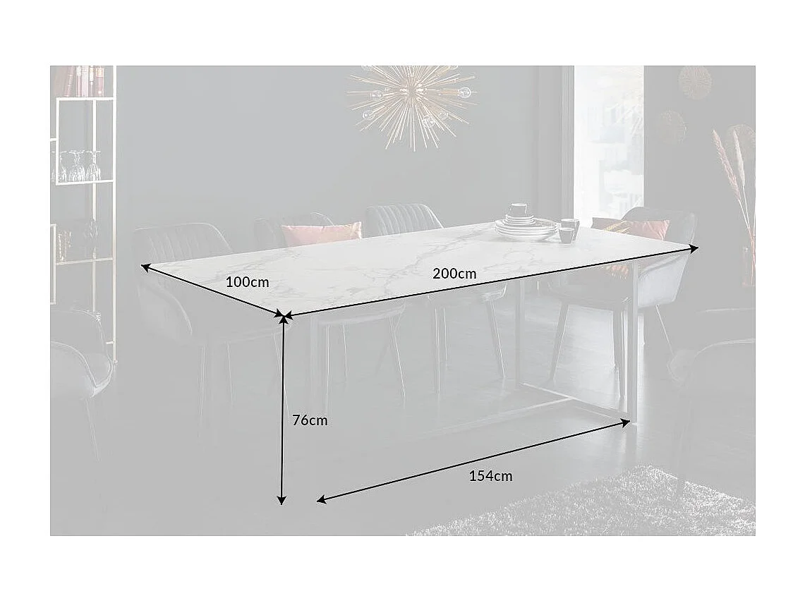 Table de salle à manger SIRAVA – Rectangulaire 200 cm – Effet marbre blanc et structure métal