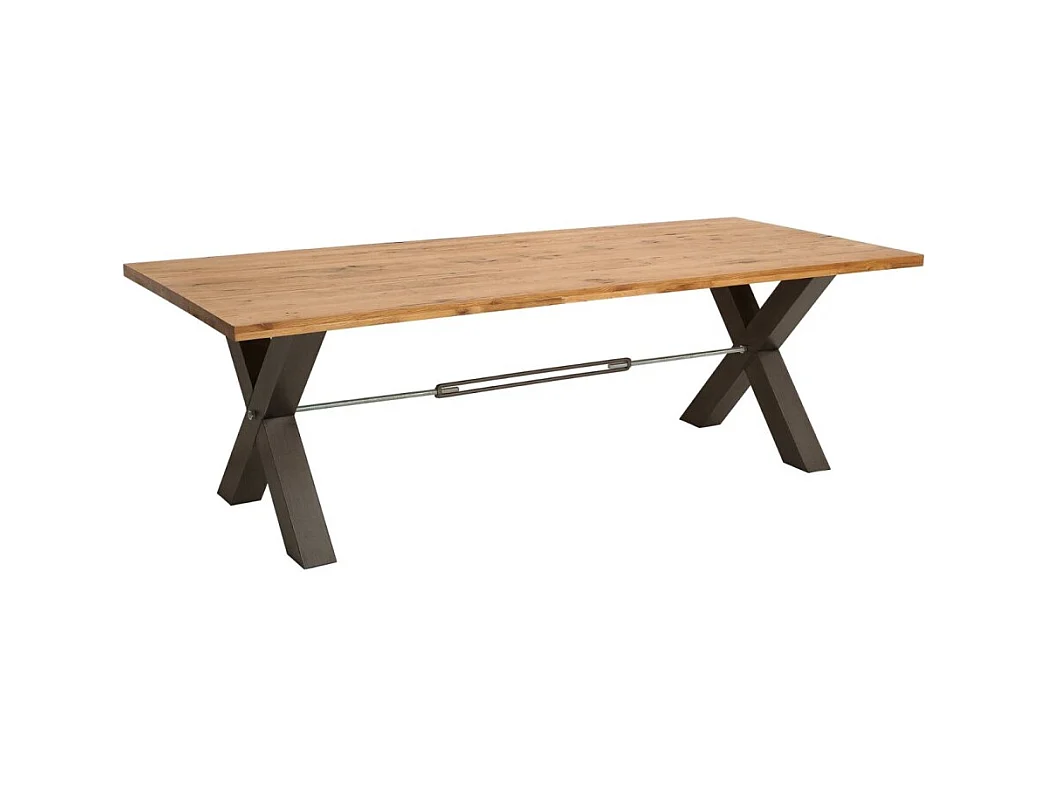 Table de salle à manger CAVARA – Chêne sauvage et métal noir – 240 cm – Style industriel