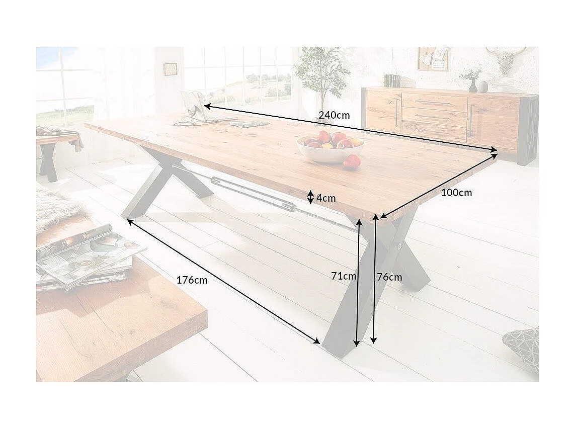 Table de salle à manger CAVARA – Chêne sauvage et métal noir – 240 cm – Style industriel