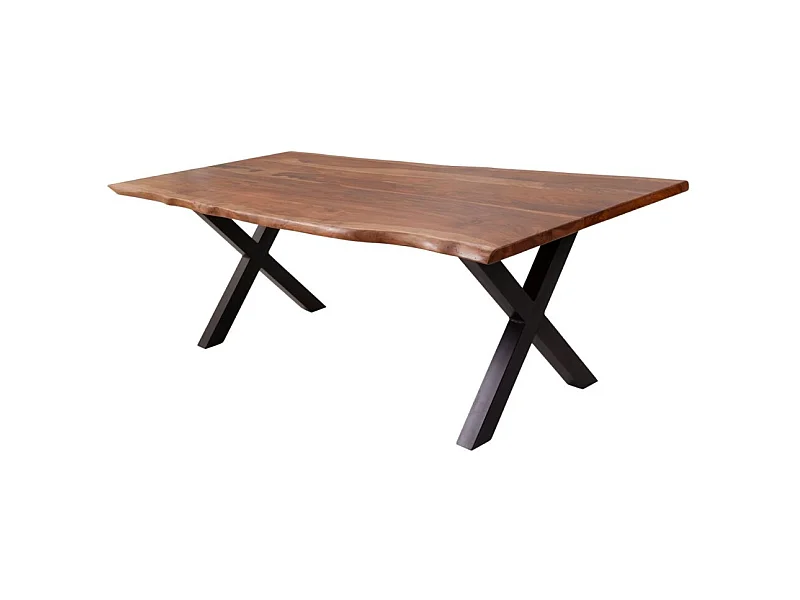 Table de salle à manger ORKAN – Bois massif de sheesham verni et métal – Pied en X – 200 cm