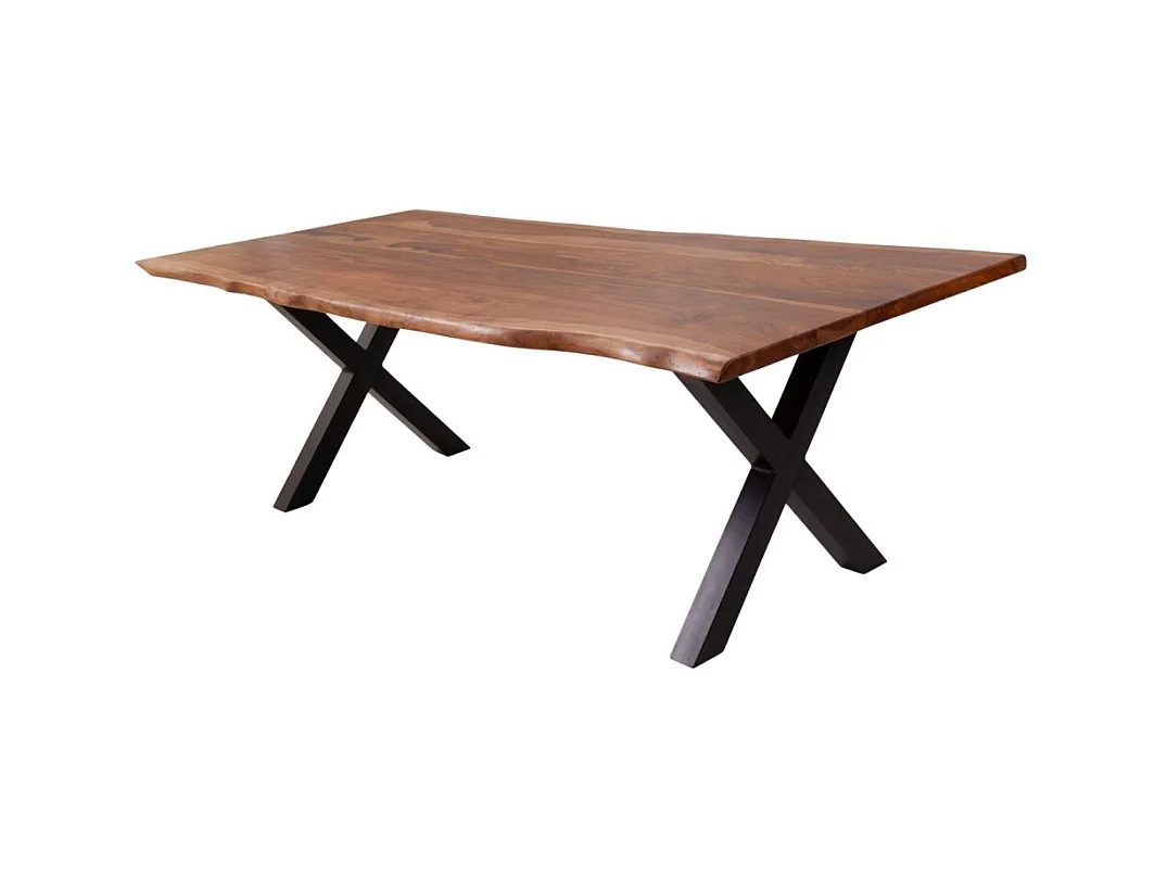 Table de salle à manger ORKAN – Bois massif de sheesham verni et métal – Pied en X – 200 cm