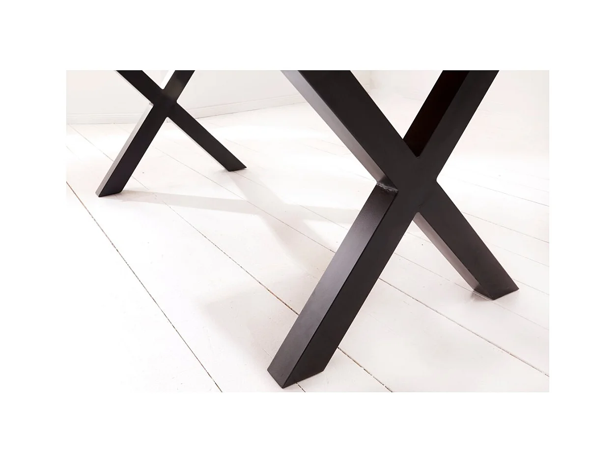 Table de salle à manger ORKAN – Bois massif de sheesham verni et métal – Pied en X – 200 cm
