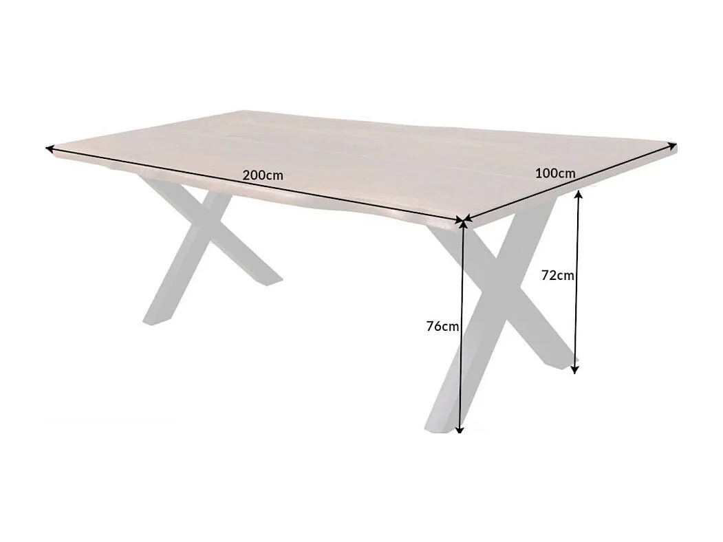 Table de salle à manger ORKAN – Bois massif de sheesham verni et métal – Pied en X – 200 cm