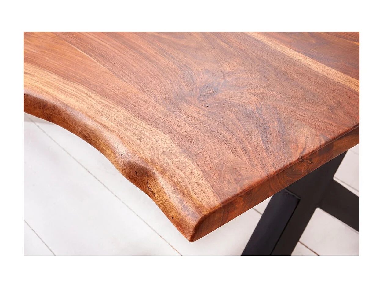 Table de salle à manger ORKAN – Bois massif de sheesham verni et métal – Pied en X – 200 cm