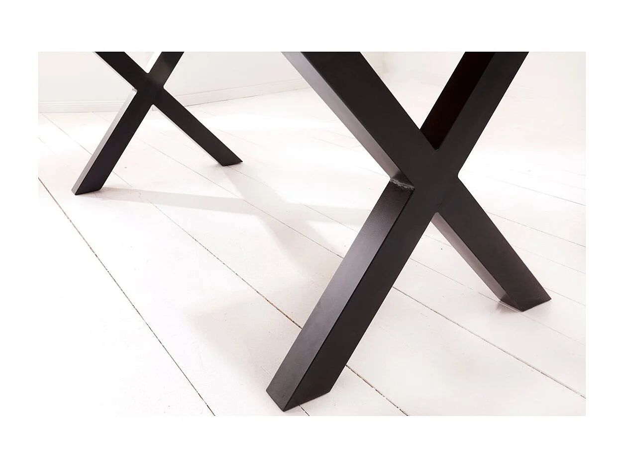 Table de salle à manger ORKAN – Bois massif de sheesham verni et métal – Pied en X – 200 cm