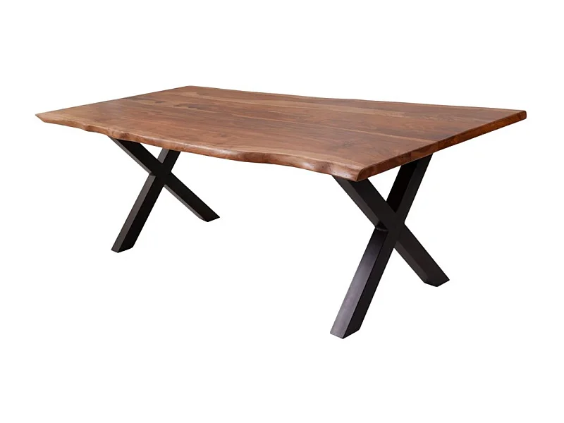 Table de salle à manger ORKAN – Bois massif de sheesham verni et métal – Pied en X – 200 cm