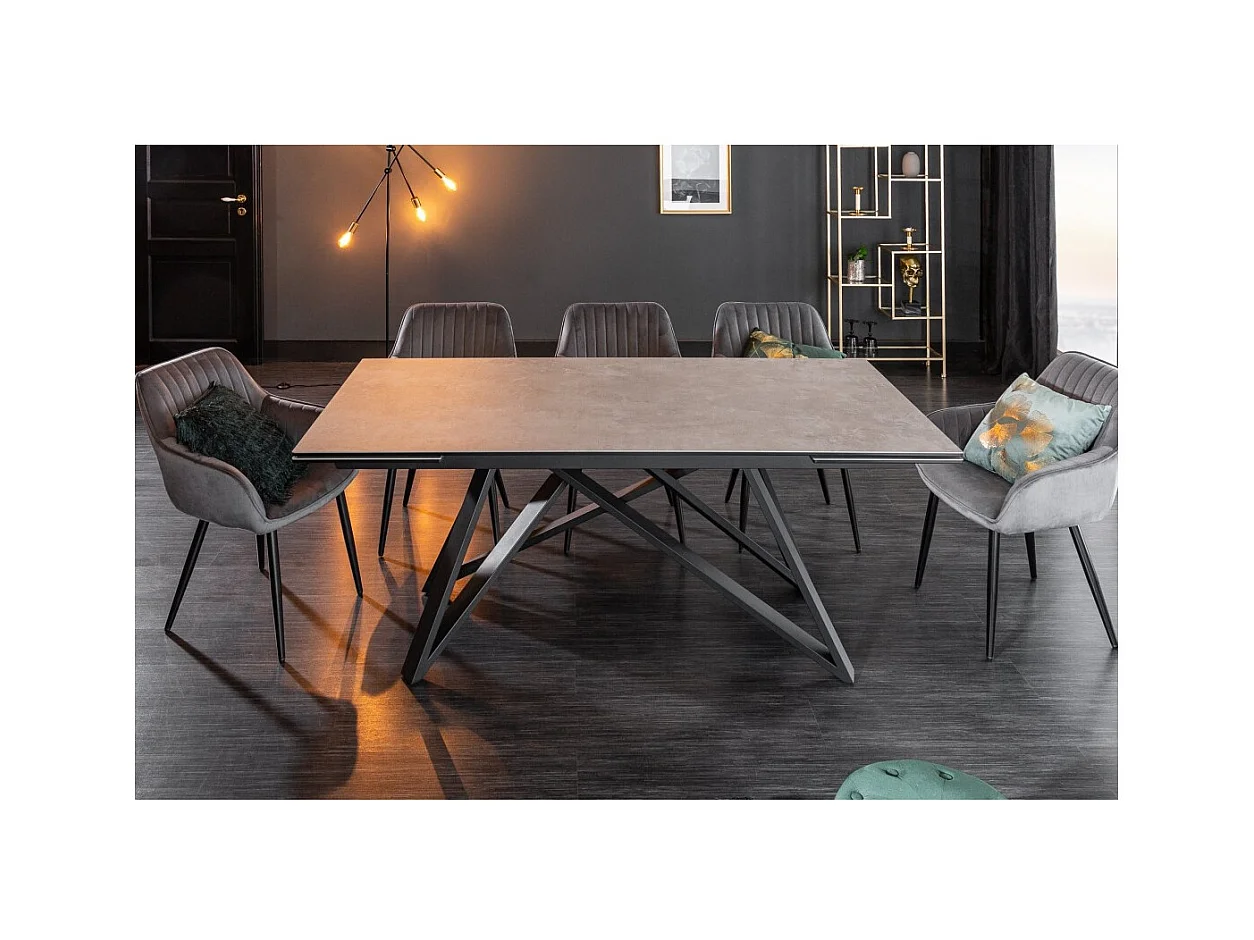 Table de salle à manger LIXOR – Extensible 180 à 260 cm – Plateau effet ciment et structure métal