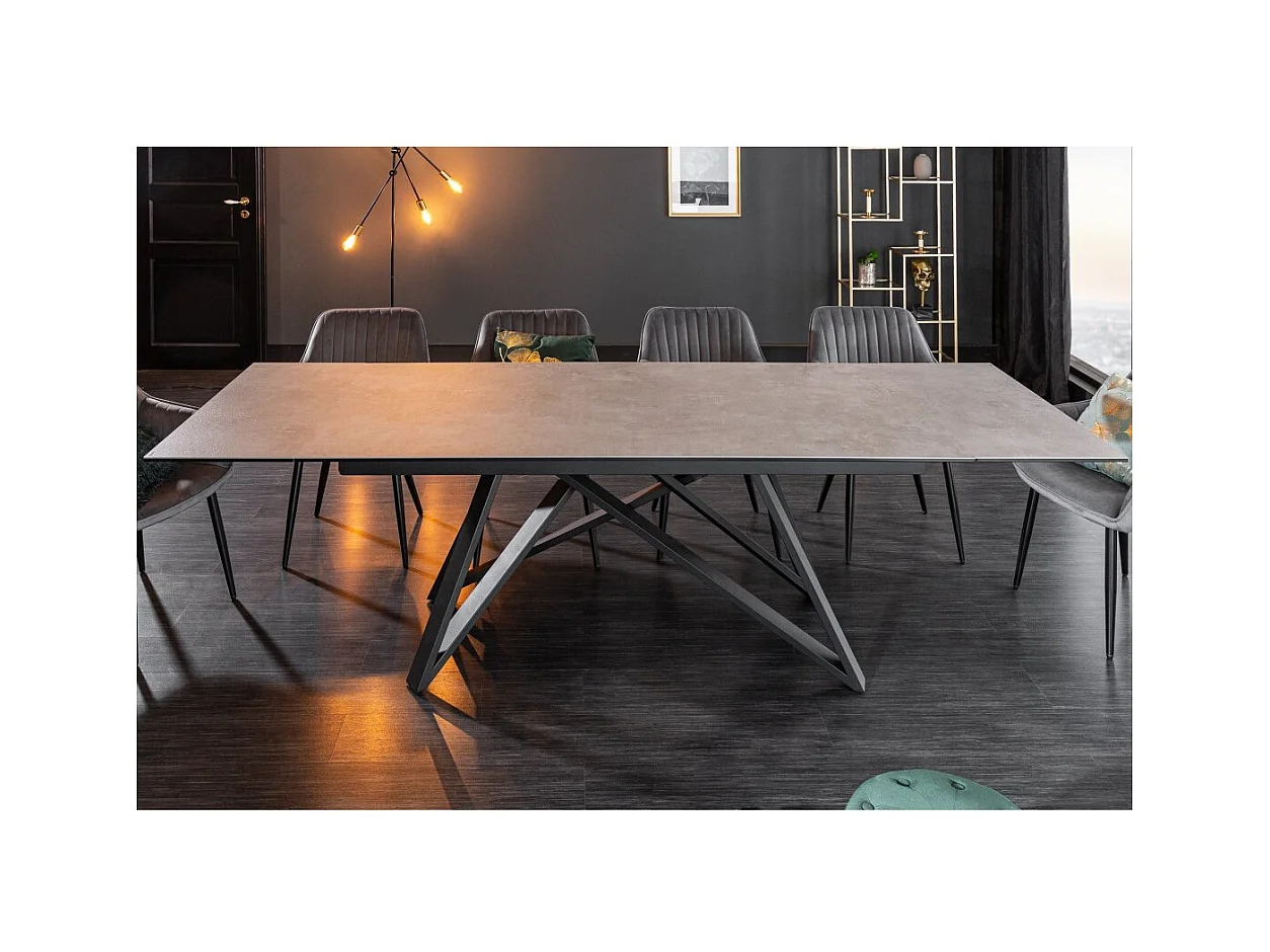 Table de salle à manger LIXOR – Extensible 180 à 260 cm – Plateau effet ciment et structure métal