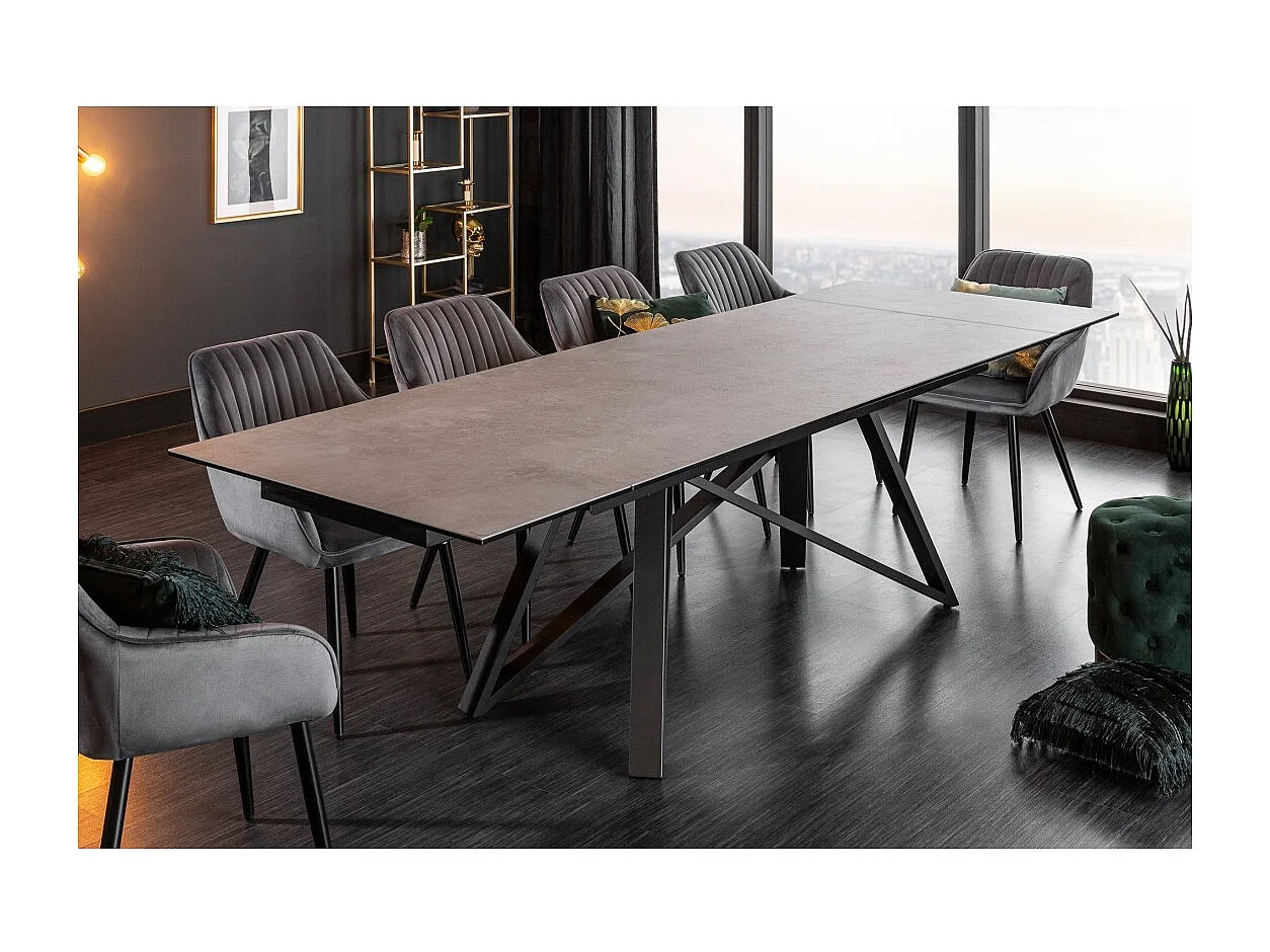 Table de salle à manger LIXOR – Extensible 180 à 260 cm – Plateau effet ciment et structure métal