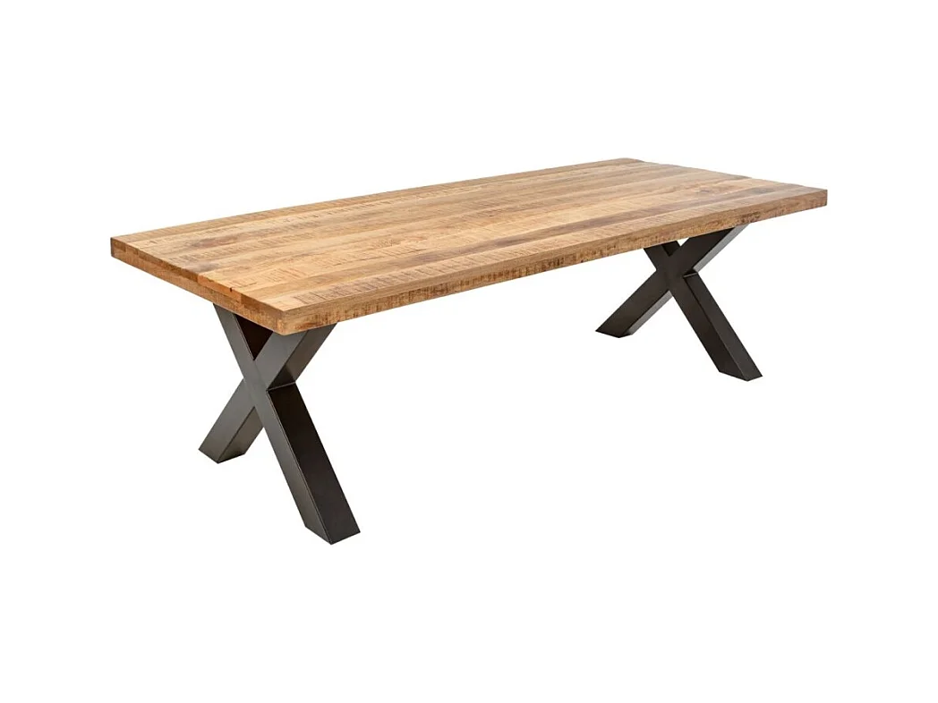 Table de salle à manger LODEN – Bois massif de manguier verni – 240 cm – Style industriel