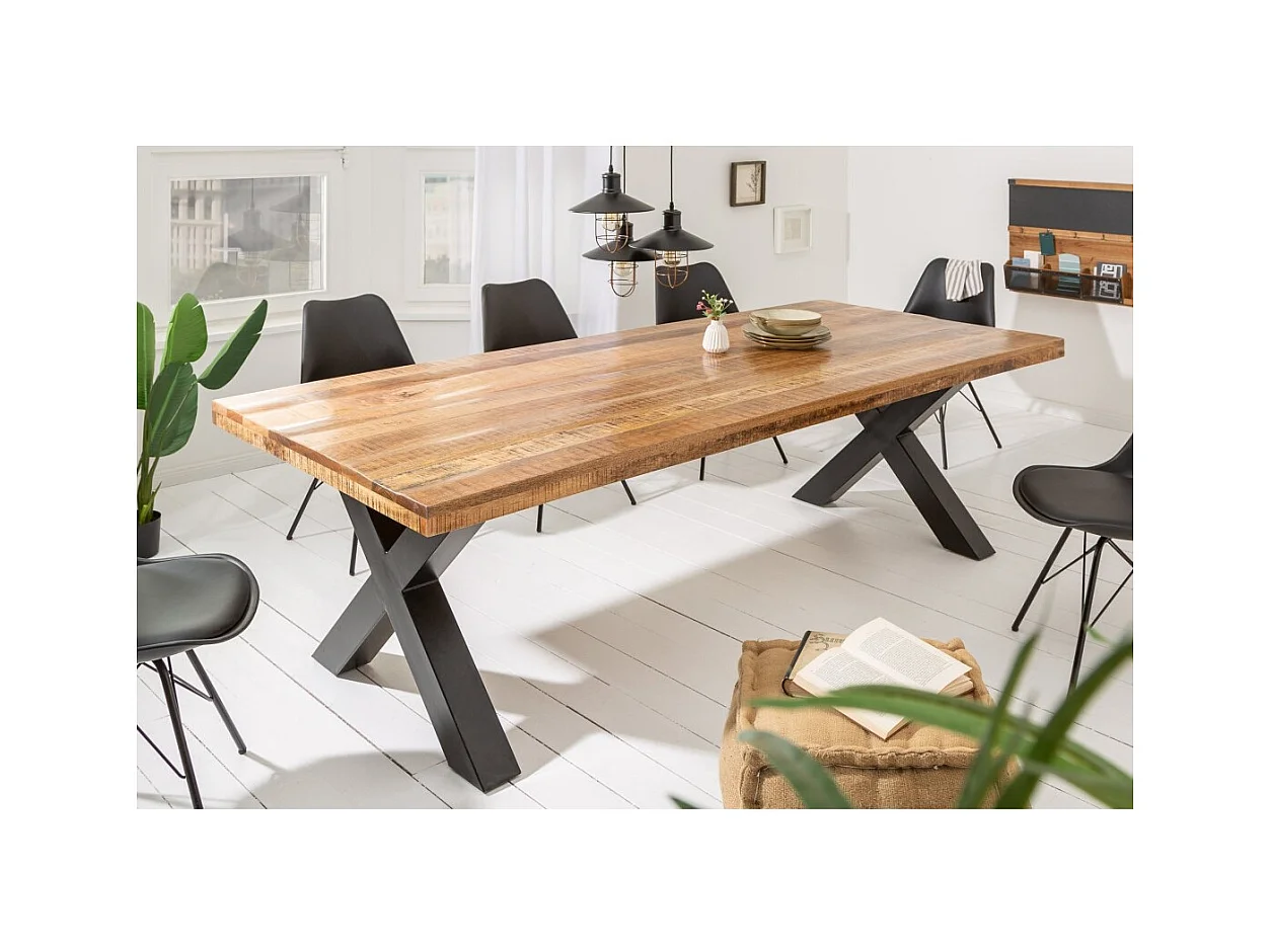 Table de salle à manger LODEN – Bois massif de manguier verni – 240 cm – Style industriel
