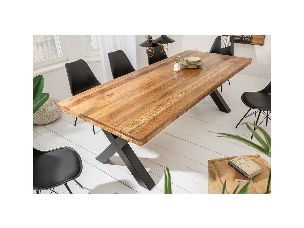 Table de salle à manger LODEN – Bois massif de manguier verni – 240 cm – Style industriel