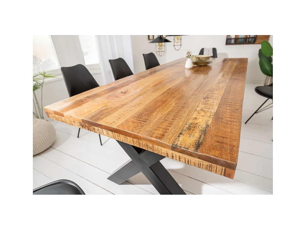 Table de salle à manger LODEN – Bois massif de manguier verni – 240 cm – Style industriel