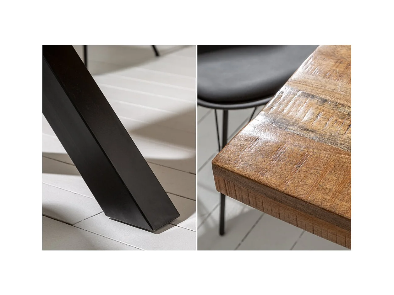 Table de salle à manger LODEN – Bois massif de manguier verni – 240 cm – Style industriel