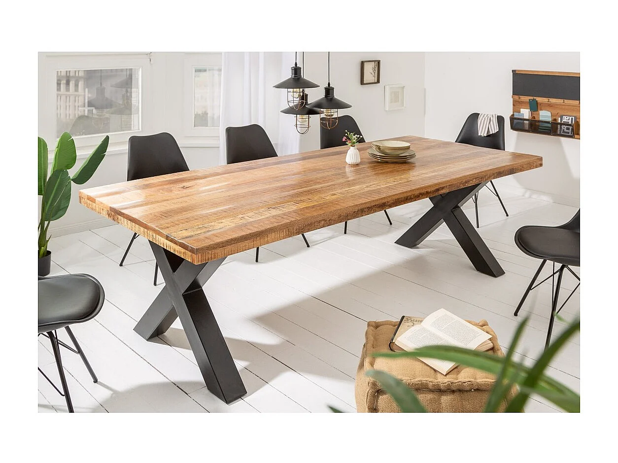 Table de salle à manger LODEN – Bois massif de manguier verni – 240 cm – Style industriel