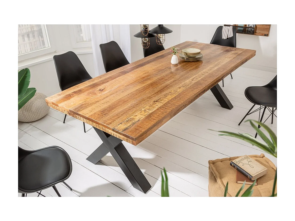 Table de salle à manger LODEN – Bois massif de manguier verni – 240 cm – Style industriel