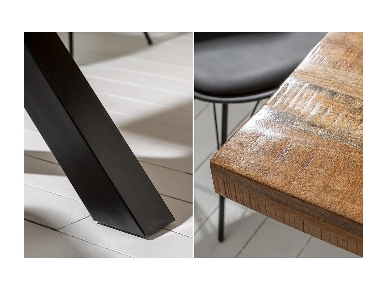 Table de salle à manger LODEN – Bois massif de manguier verni – 240 cm – Style industriel