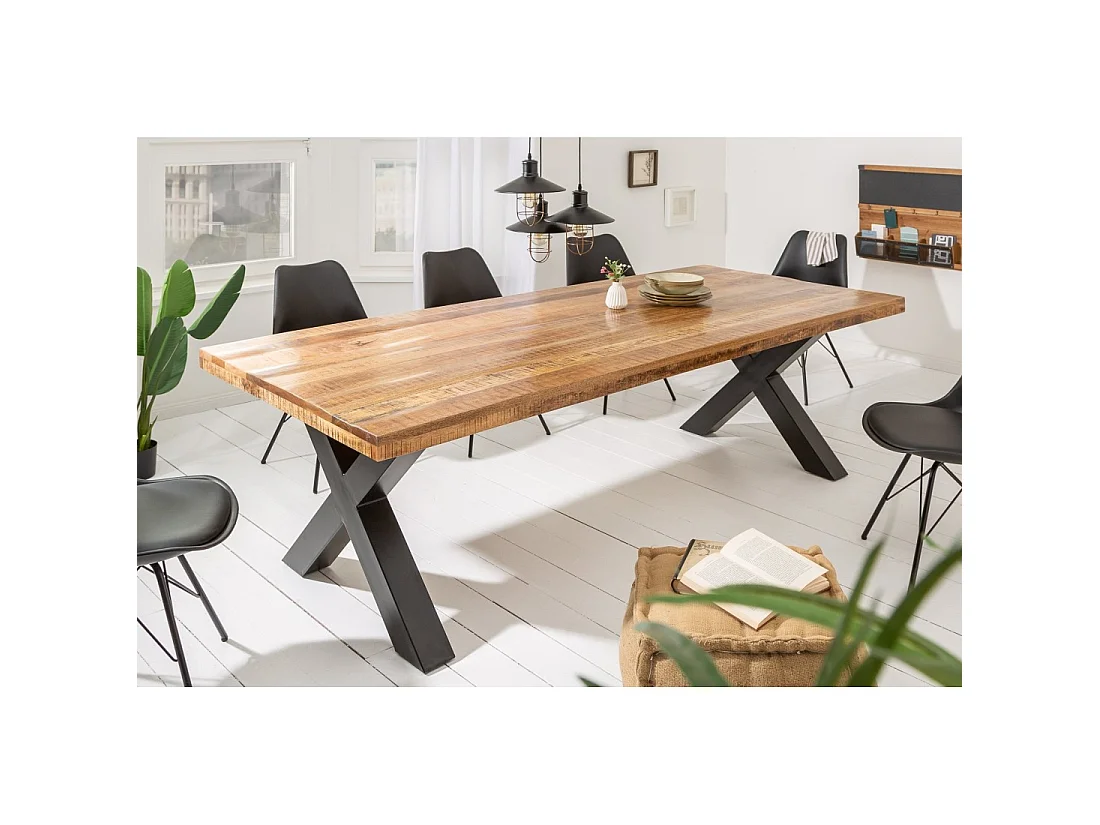 Eettafel LODEN - Massief gelakt mangohout - 240 cm - Industriële stijl