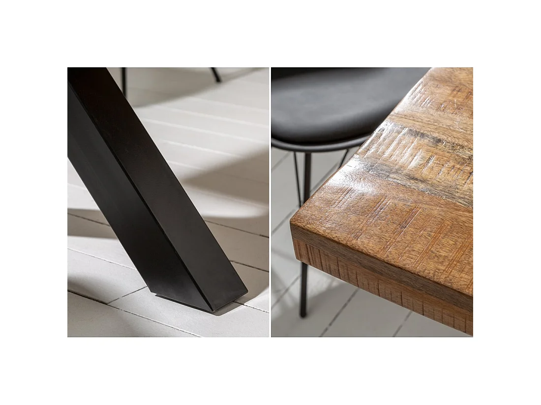 Eettafel LODEN - Massief gelakt mangohout - 240 cm - Industriële stijl