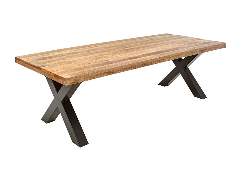 Table de salle à manger LODEN – Bois massif de manguier verni – 240 cm – Style industriel