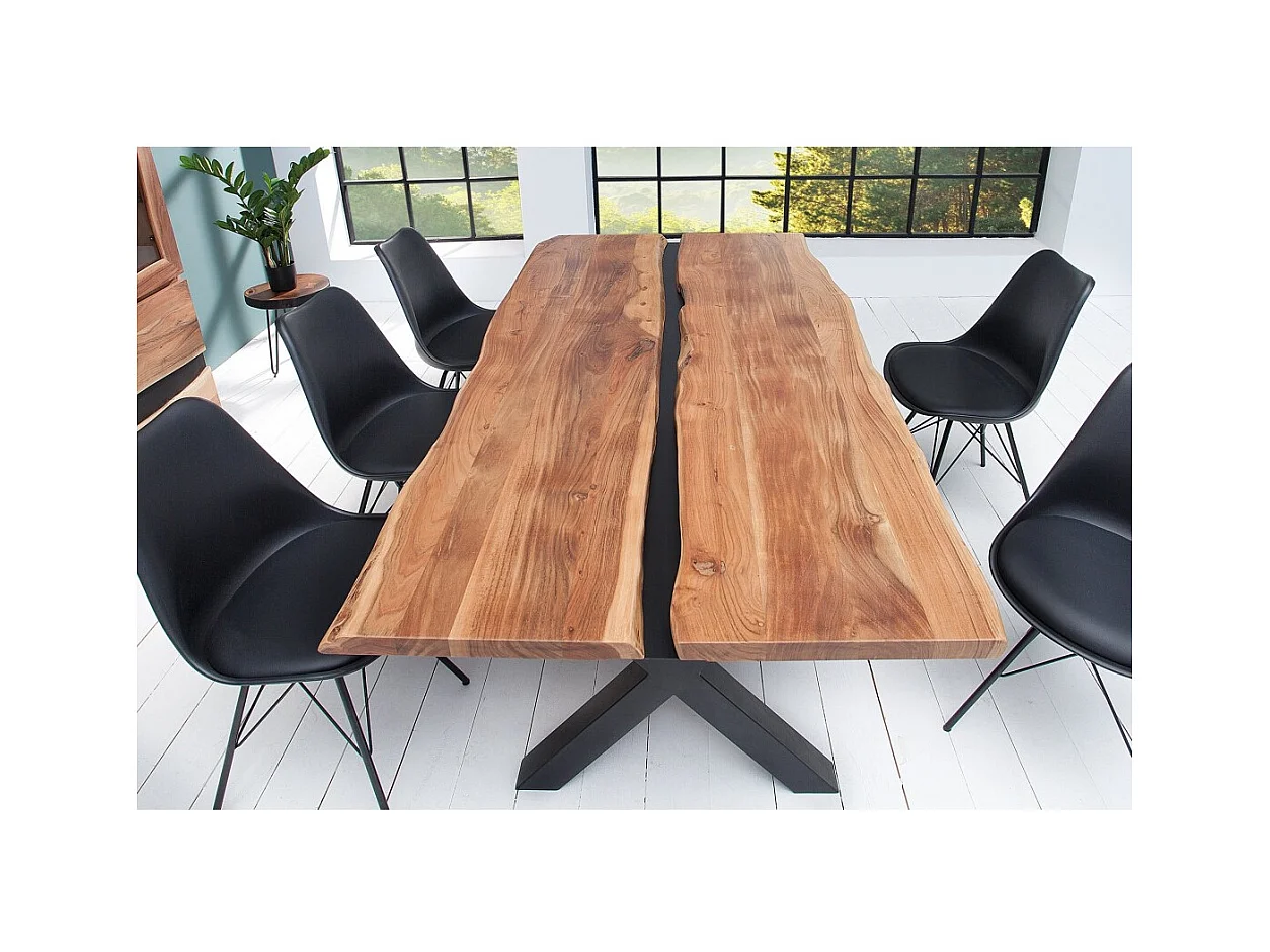 Table de salle à manger ORKAN – Bois massif d'acacia verni et métal noir – 200 cm – Style industriel