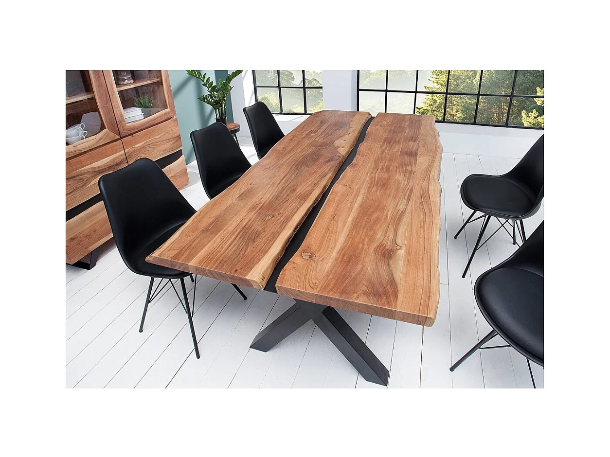 Table de salle à manger ORKAN – Bois massif d'acacia verni et métal noir – 200 cm – Style industriel
