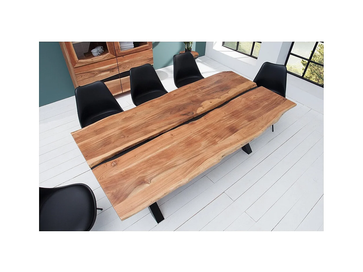 Table de salle à manger ORKAN – Bois massif d'acacia verni et métal noir – 200 cm – Style industriel