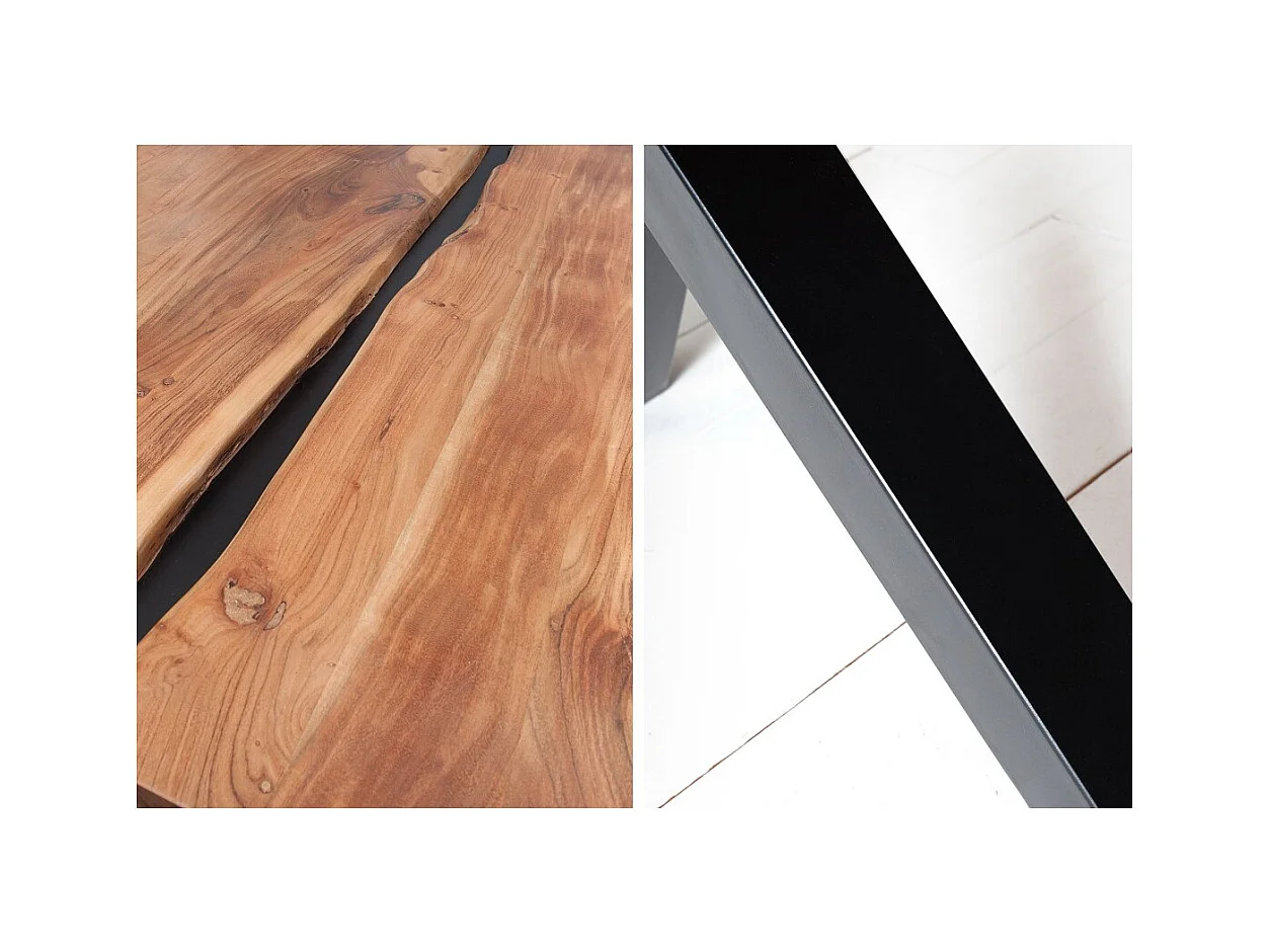 Table de salle à manger ORKAN – Bois massif d'acacia verni et métal noir – 200 cm – Style industriel