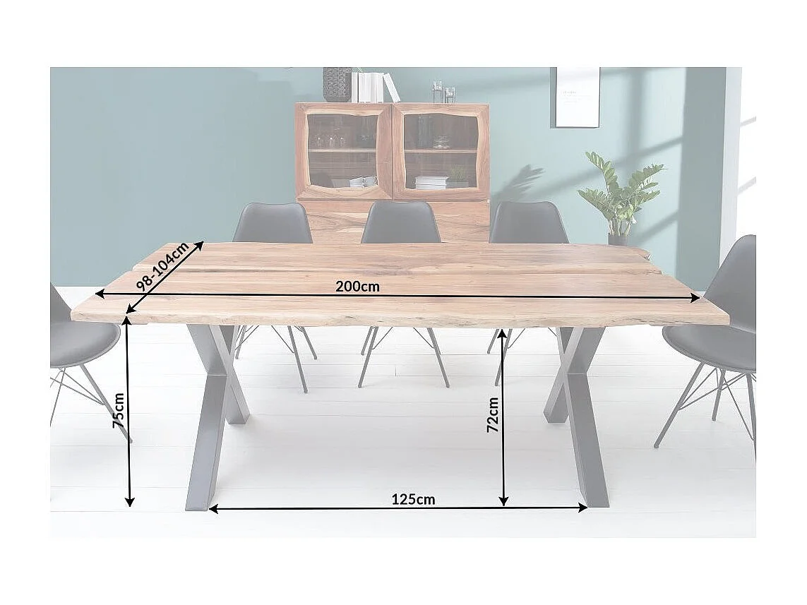 Table de salle à manger ORKAN – Bois massif d'acacia verni et métal noir – 200 cm – Style industriel