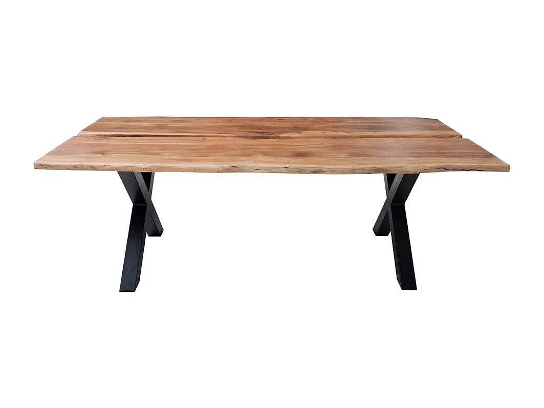 Table de salle à manger ORKAN – Bois massif d'acacia verni et métal noir – 200 cm – Style industriel