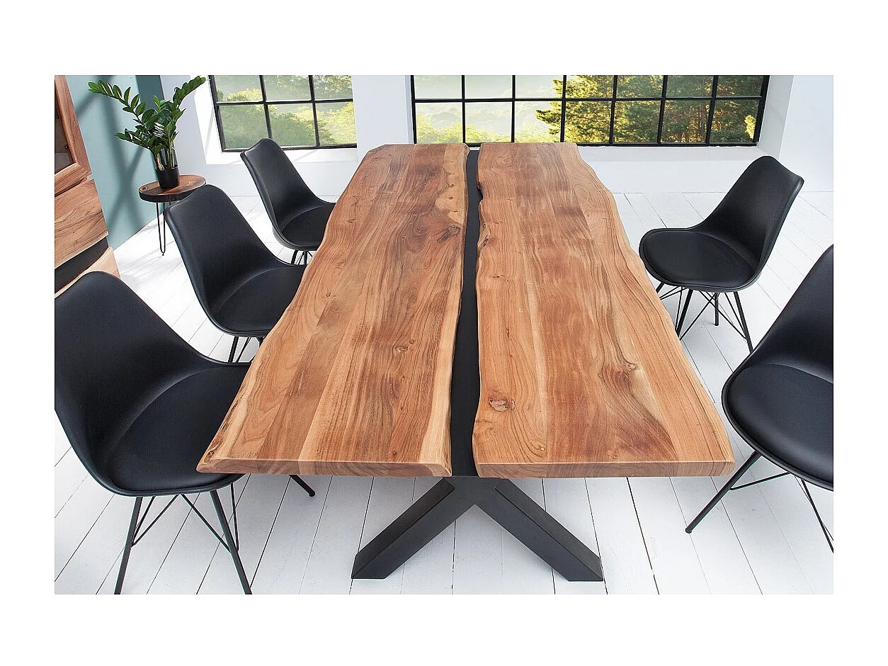 Table de salle à manger ORKAN – Bois massif d'acacia verni et métal noir – 200 cm – Style industriel