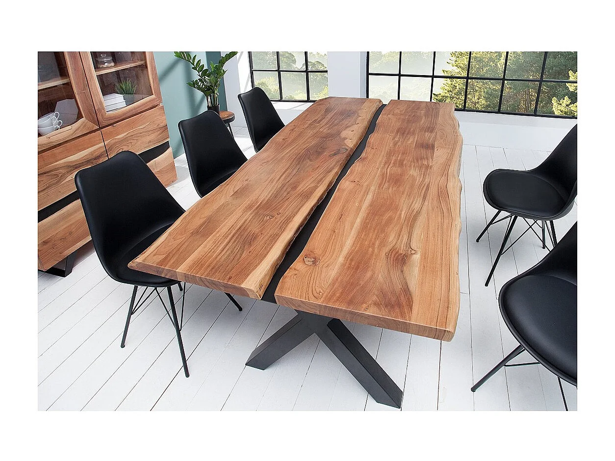 Table de salle à manger ORKAN – Bois massif d'acacia verni et métal noir – 200 cm – Style industriel
