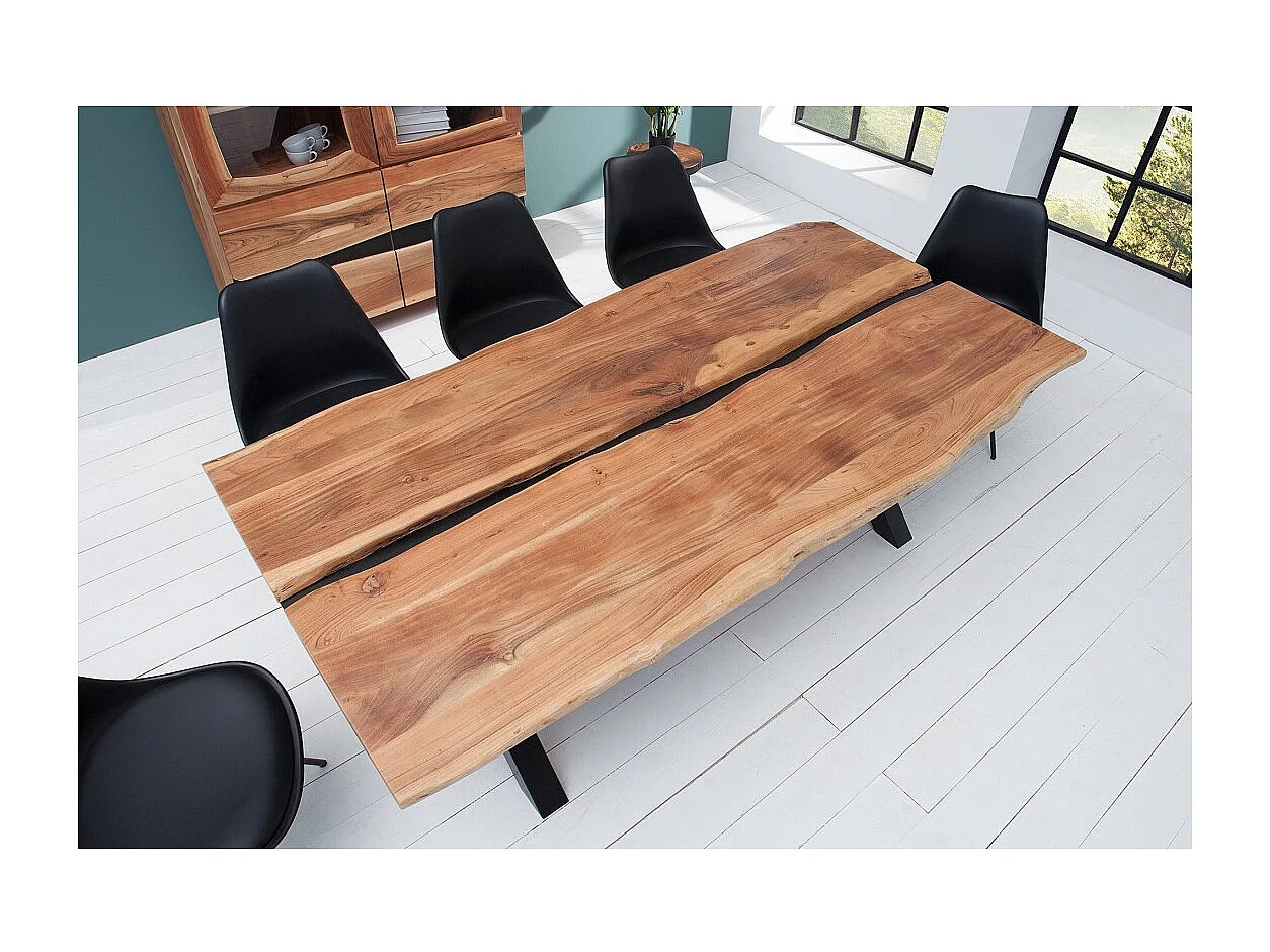 Table de salle à manger ORKAN – Bois massif d'acacia verni et métal noir – 200 cm – Style industriel