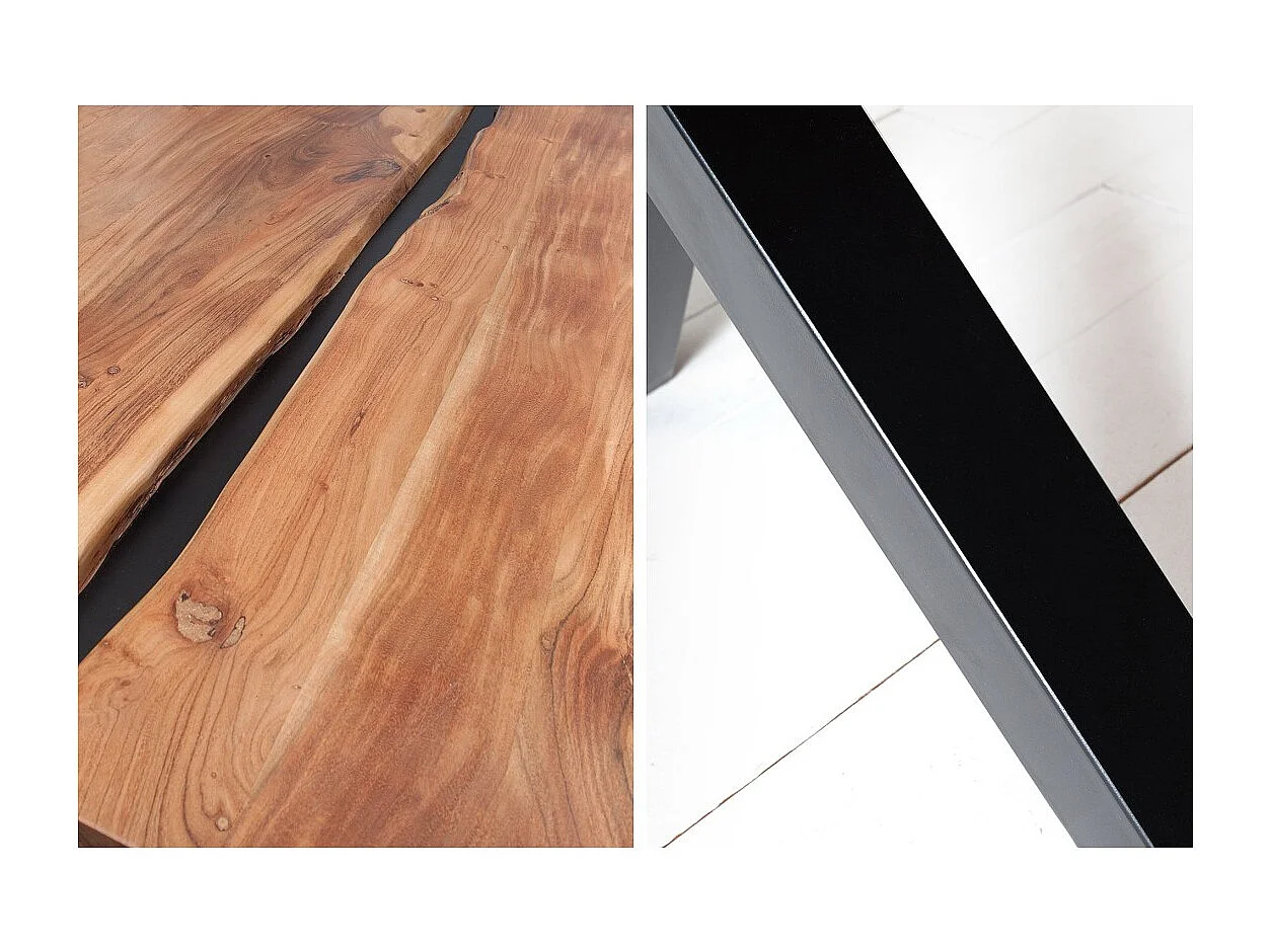 Table de salle à manger ORKAN – Bois massif d'acacia verni et métal noir – 200 cm – Style industriel