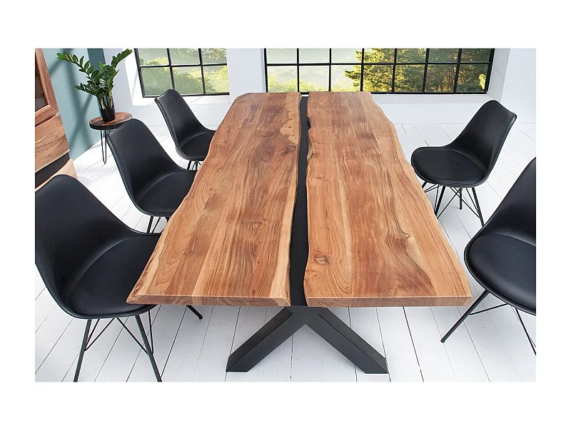 Table de salle à manger ORKAN – Bois massif d'acacia verni et métal noir – 200 cm – Style industriel