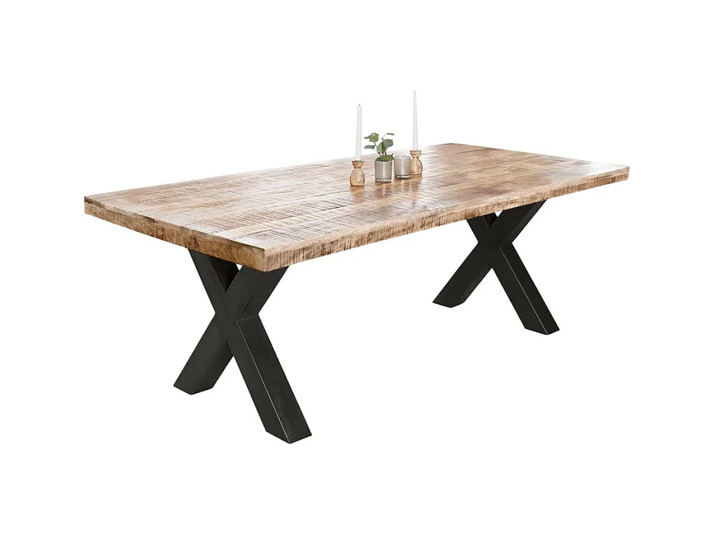 Table de salle à manger LODEN – Bois massif de manguier verni – 200 cm – Style industriel