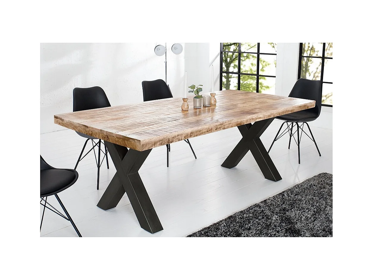 Table de salle à manger LODEN – Bois massif de manguier verni – 200 cm – Style industriel