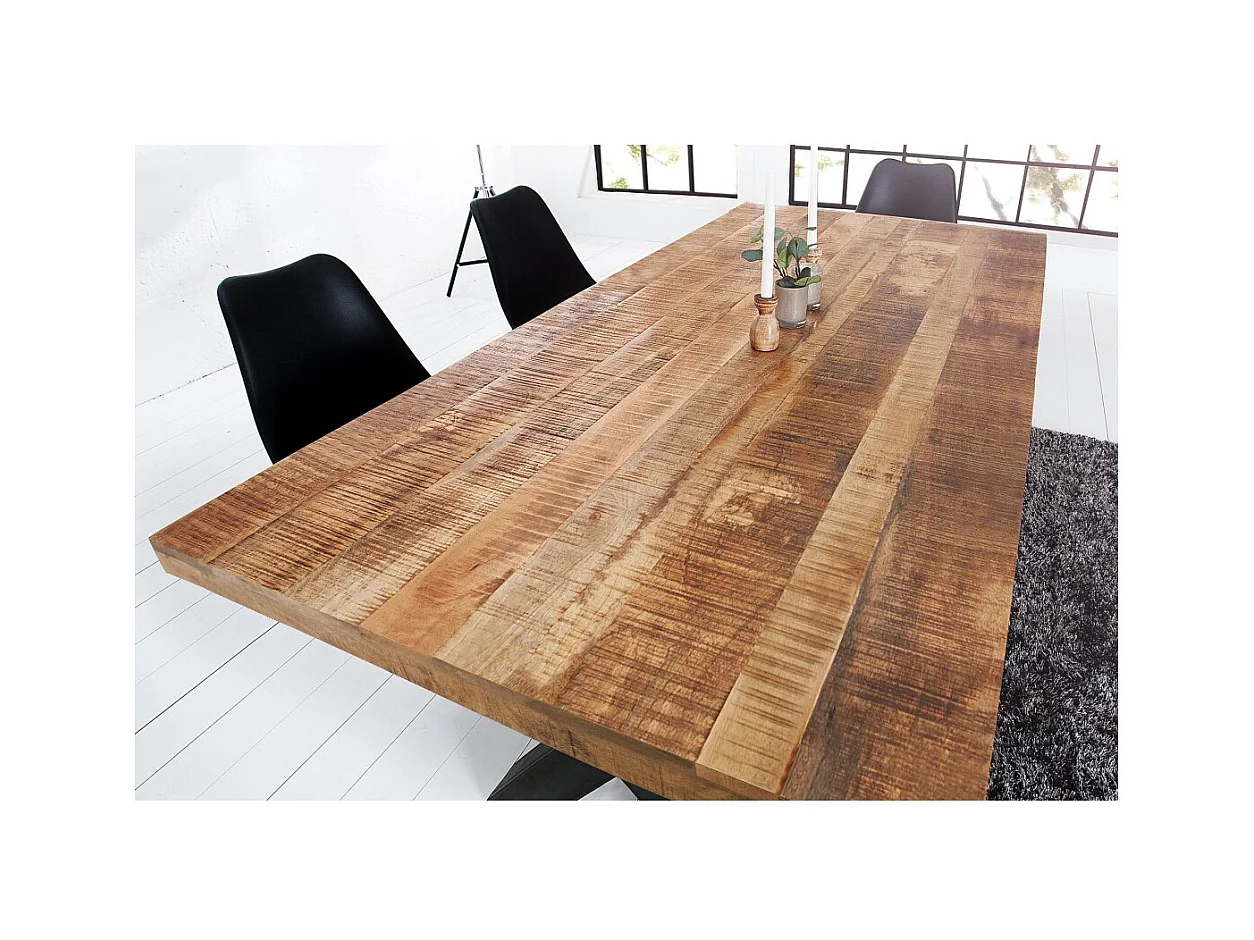 Table de salle à manger LODEN – Bois massif de manguier verni – 200 cm – Style industriel