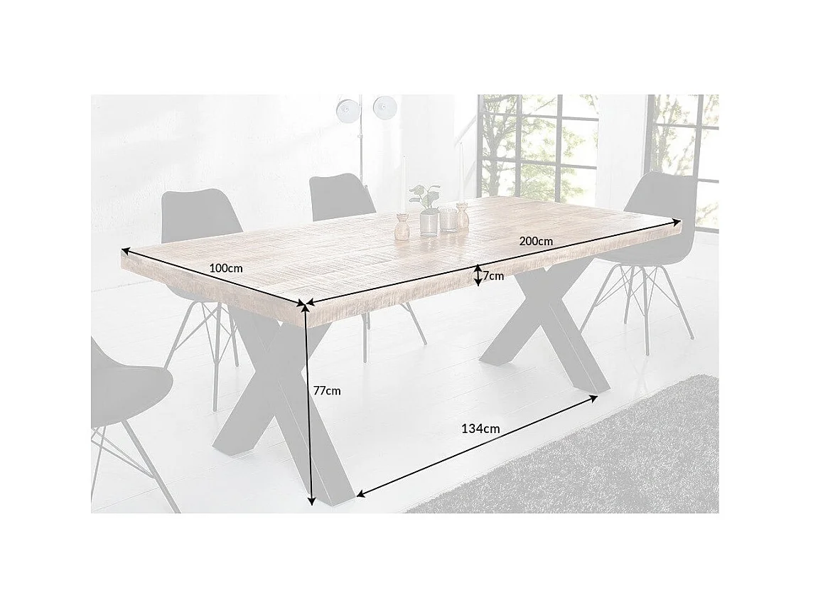 Table de salle à manger LODEN – Bois massif de manguier verni – 200 cm – Style industriel