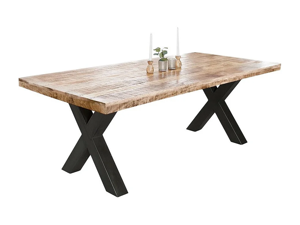 Table de salle à manger LODEN – Bois massif de manguier verni – 200 cm – Style industriel