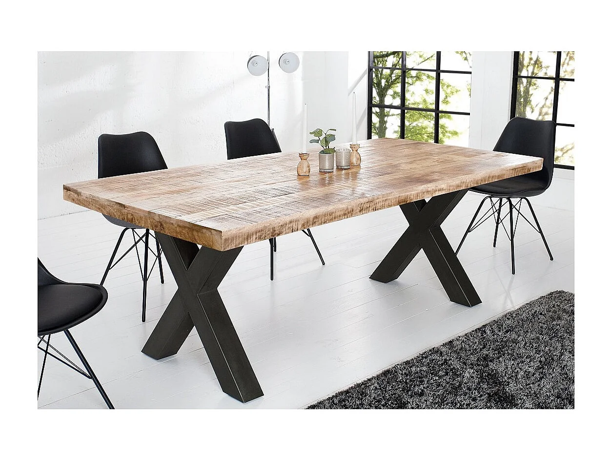 Table de salle à manger LODEN – Bois massif de manguier verni – 200 cm – Style industriel
