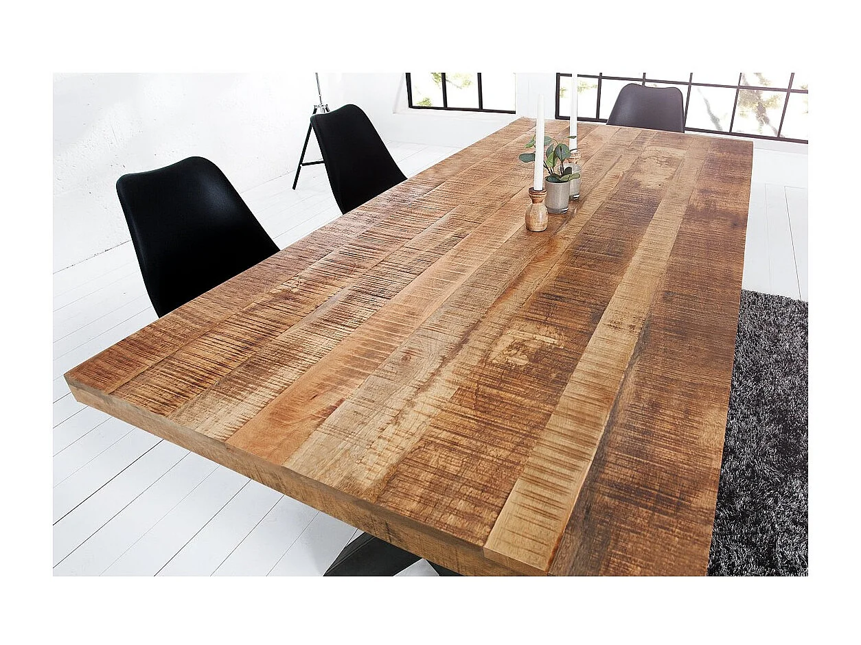 Table de salle à manger LODEN – Bois massif de manguier verni – 200 cm – Style industriel