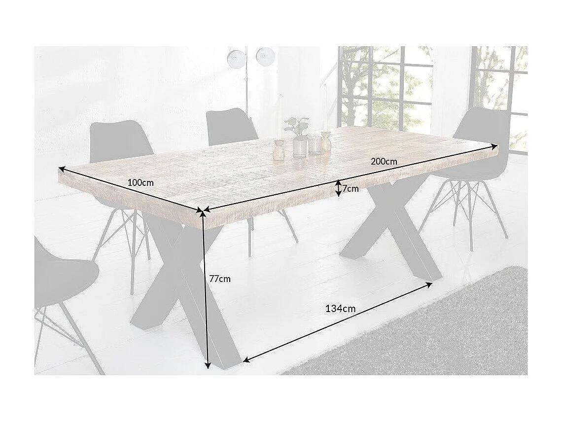 Table de salle à manger LODEN – Bois massif de manguier verni – 200 cm – Style industriel