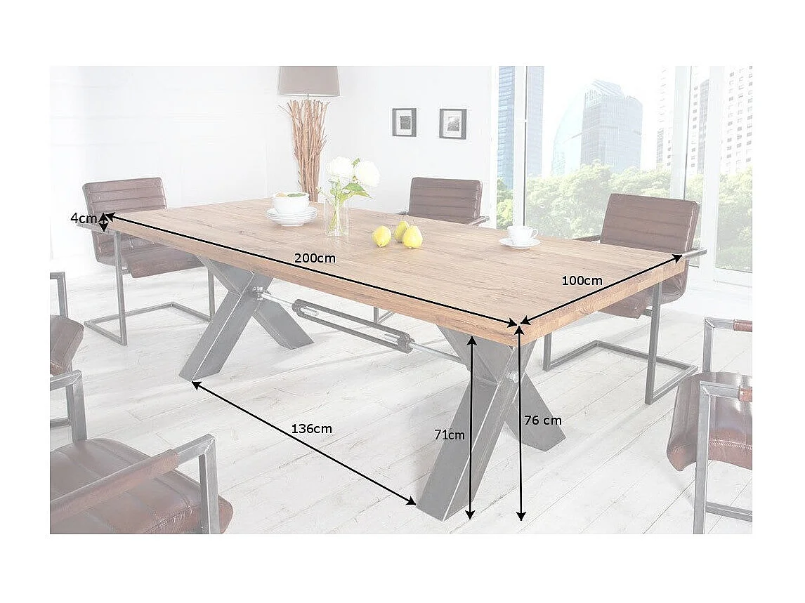 Table de salle à manger CAVARA – Chêne sauvage et métal noir – 200 cm – Style industriel