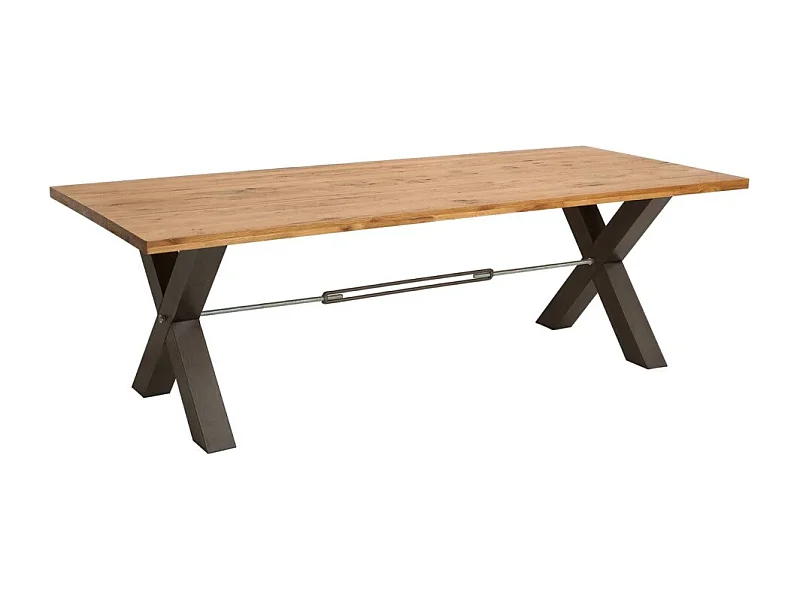 Table de salle à manger CAVARA – Chêne sauvage et métal noir – 200 cm – Style industriel