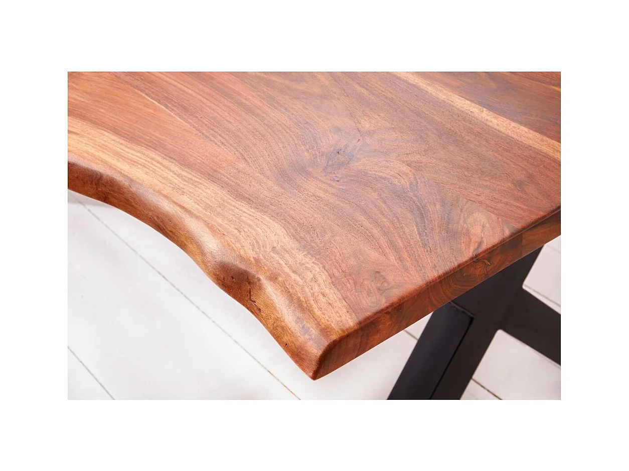 Table de salle à manger ORKAN – 180 cm – Bois massif de sheesham verni et métal – Bord naturel