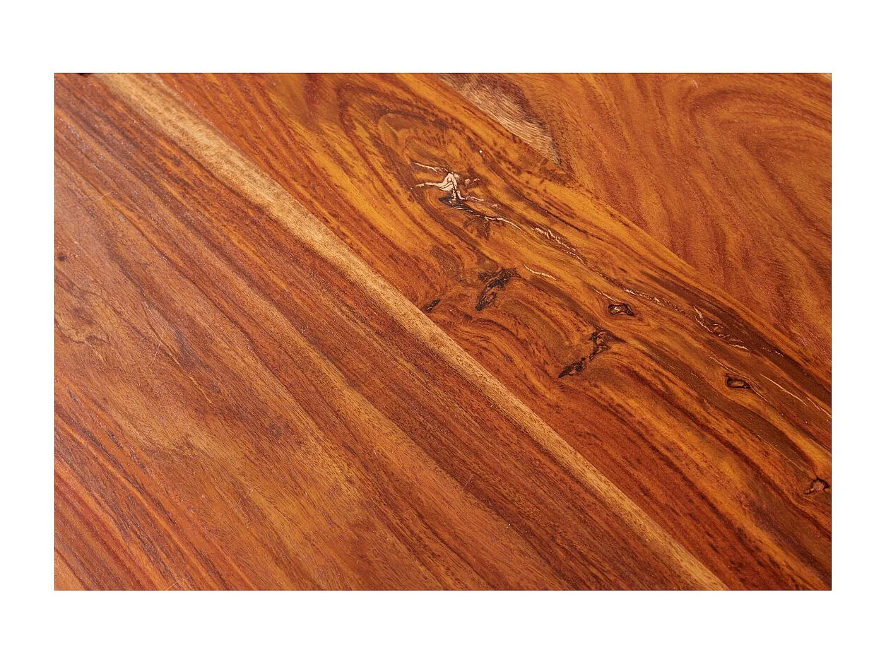 Table de salle à manger ORKAN – 180 cm – Bois massif de sheesham verni et métal – Bord naturel